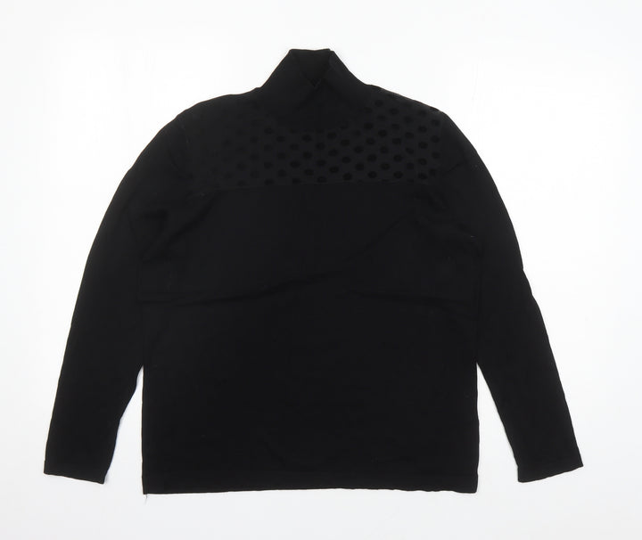 August Silk Womens Black Mock Neck Polka Dot Acrylic Pullover Jumper Size XL