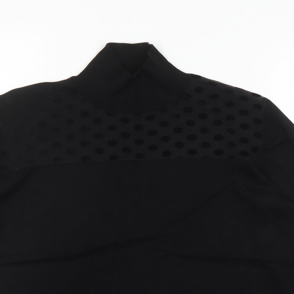 August Silk Womens Black Mock Neck Polka Dot Acrylic Pullover Jumper Size XL