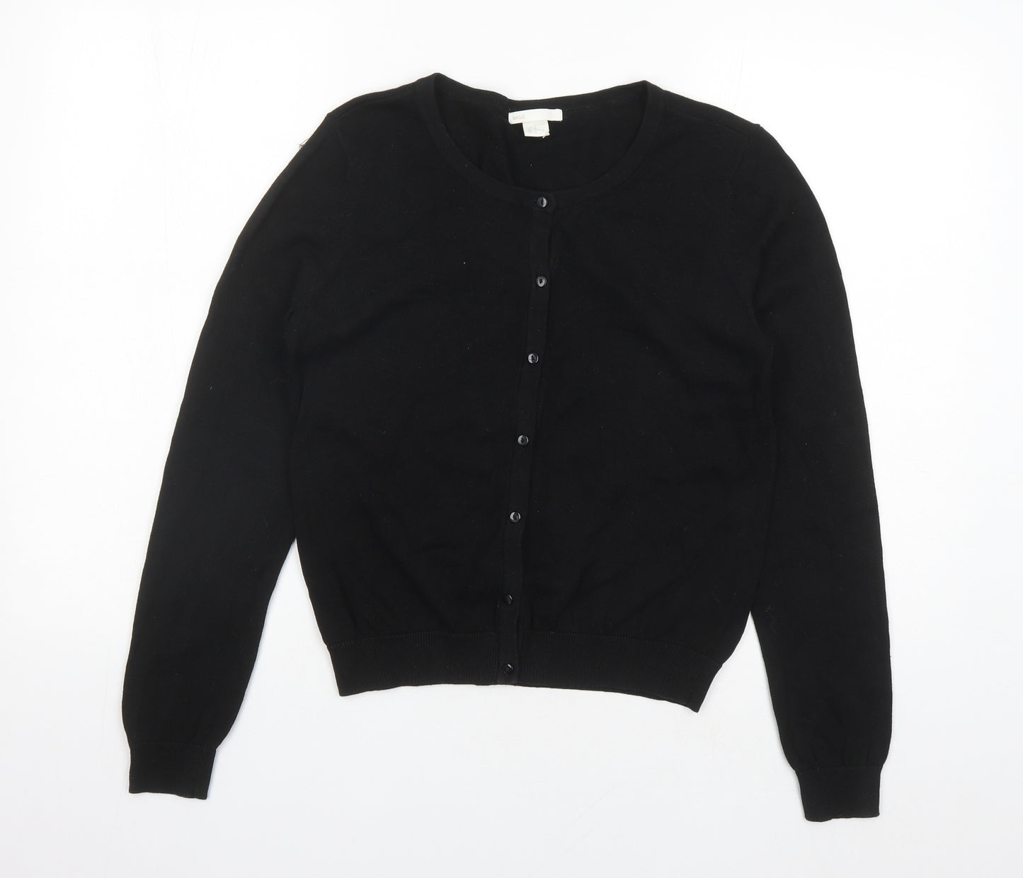 H&M Womens Black Round Neck Cotton Cardigan Jumper Size M