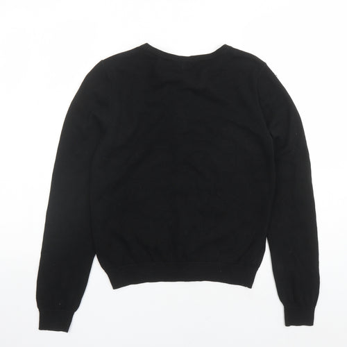 H&M Womens Black Round Neck Cotton Cardigan Jumper Size M