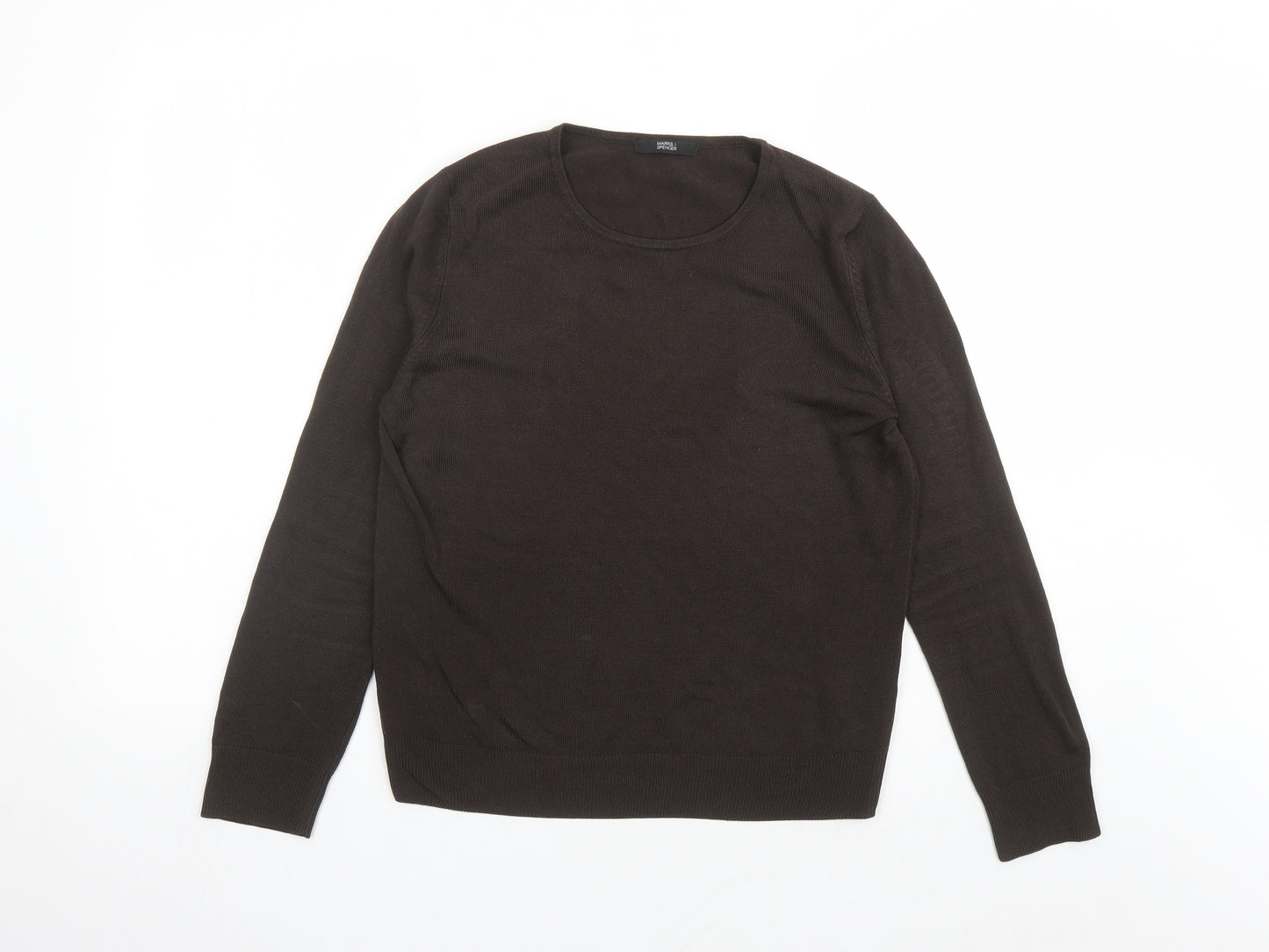 Marks and Spencer Womens Brown Round Neck Acrylic Pullover Jumper Size 8