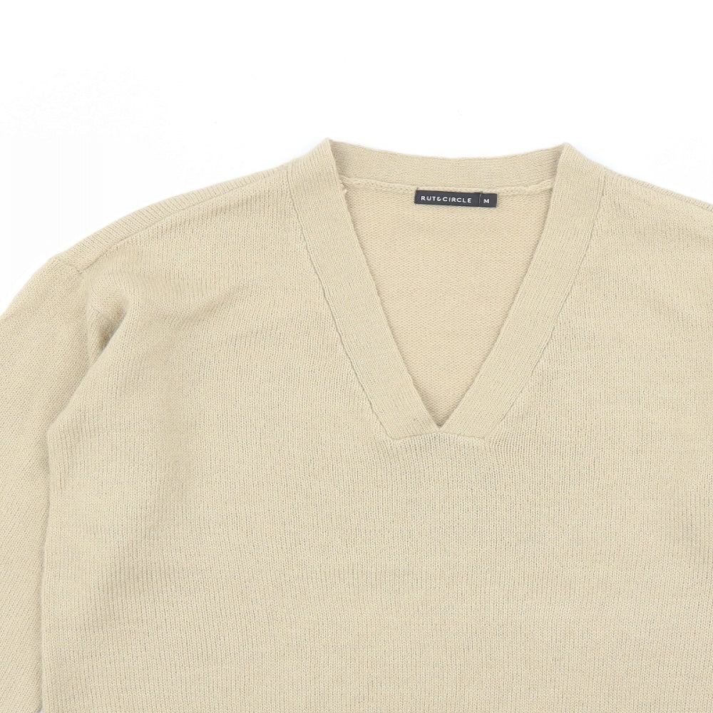 Rut&Circle Womens Brown V-Neck Acrylic Pullover Jumper Size M
