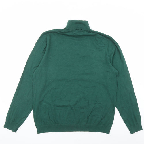 Marks and Spencer Mens Green Roll Neck Cotton Pullover Jumper Size L Long Sleeve