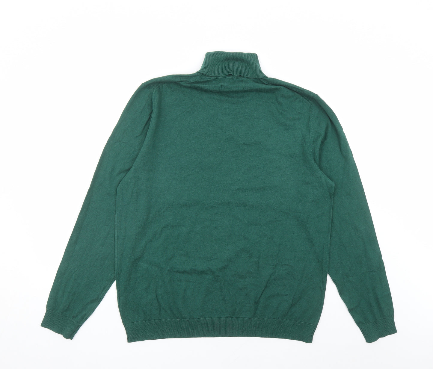 Marks and Spencer Mens Green Roll Neck Cotton Pullover Jumper Size L Long Sleeve