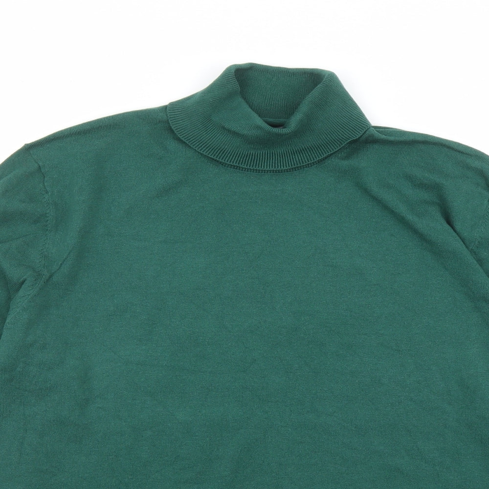 Marks and Spencer Mens Green Roll Neck Cotton Pullover Jumper Size L Long Sleeve