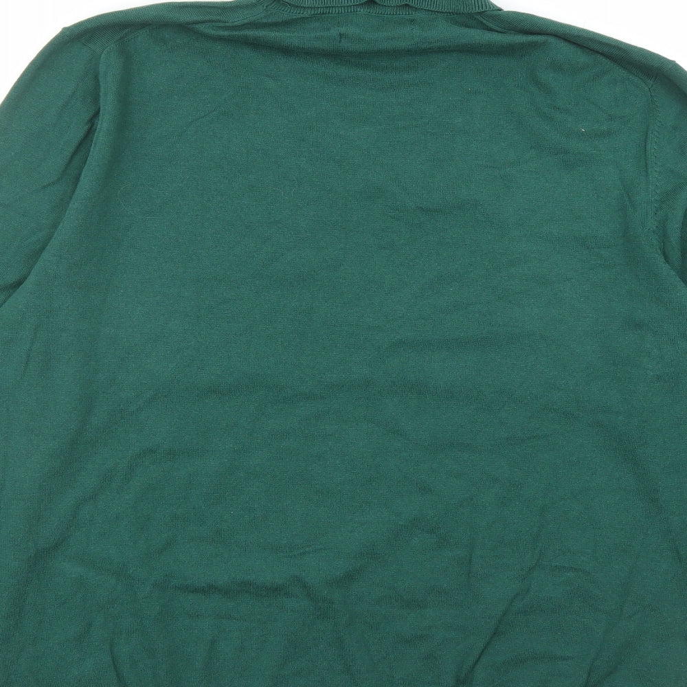 Marks and Spencer Mens Green Roll Neck Cotton Pullover Jumper Size L Long Sleeve