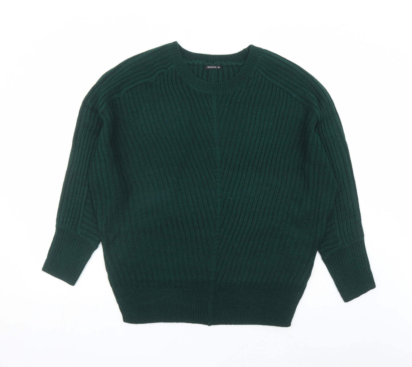 Roman Womens Green Round Neck Acrylic Pullover Jumper Size 14