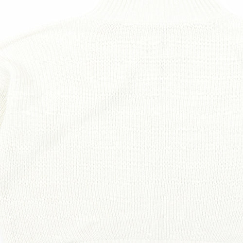 Mango Mens Beige High Neck Acrylic Henley Jumper Size XL Long Sleeve - Elbow Patches