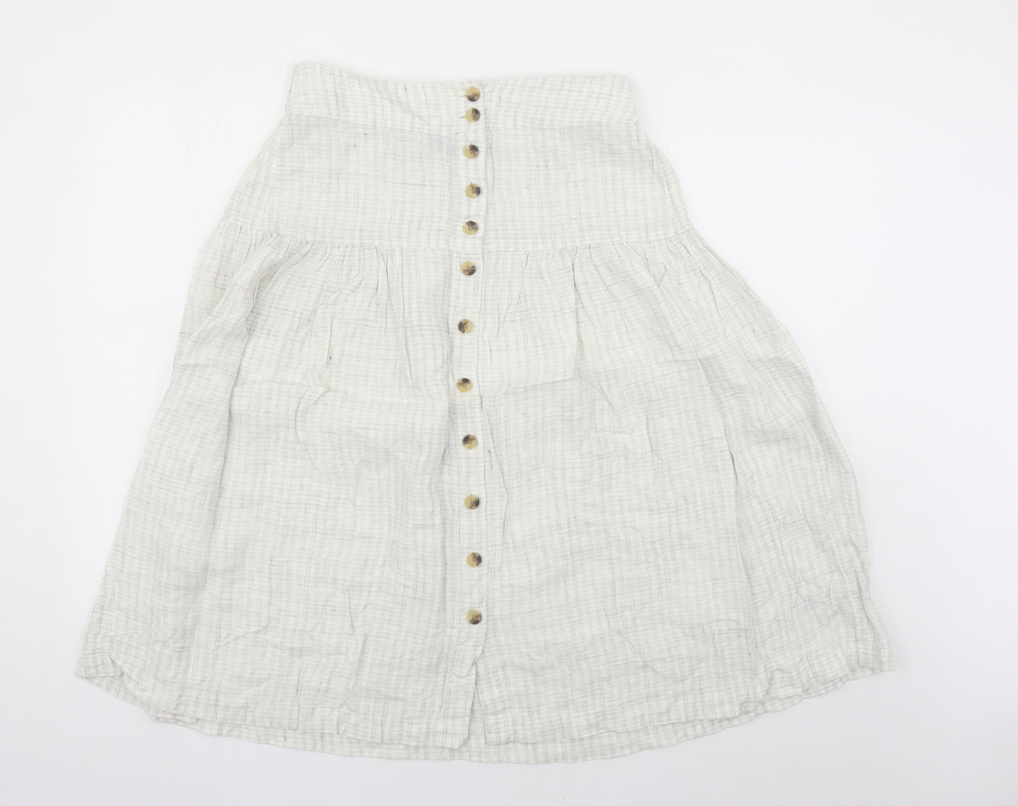 Marks and Spencer Womens Grey Geometric Linen Peasant Skirt Size 12 Button - Elasticated Waist