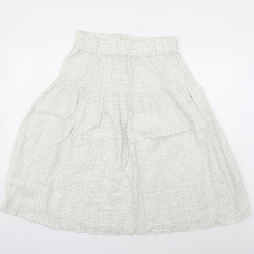 Marks and Spencer Womens Grey Geometric Linen Peasant Skirt Size 12 Button - Elasticated Waist