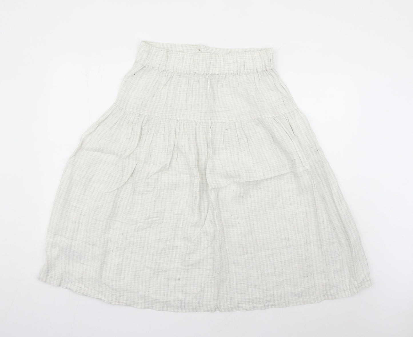 Marks and Spencer Womens Grey Geometric Linen Peasant Skirt Size 12 Button - Elasticated Waist