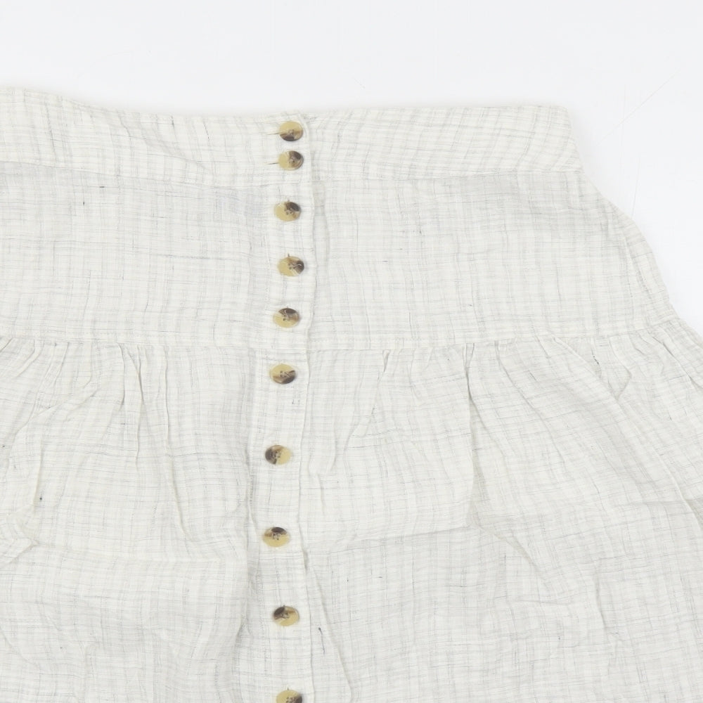 Marks and Spencer Womens Grey Geometric Linen Peasant Skirt Size 12 Button - Elasticated Waist