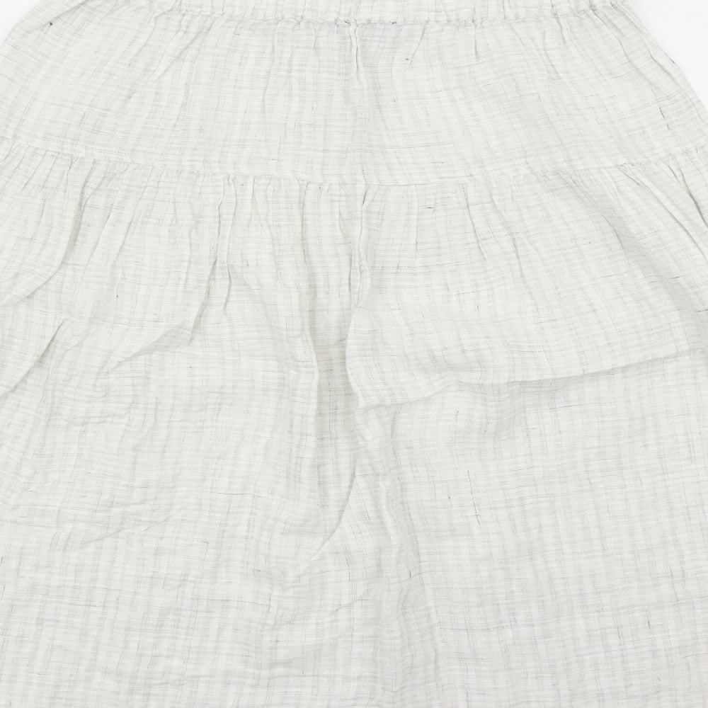 Marks and Spencer Womens Grey Geometric Linen Peasant Skirt Size 12 Button - Elasticated Waist