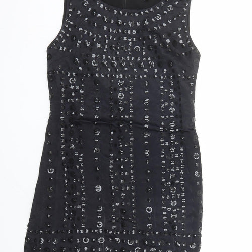 French Connection Womens Black Viscose A-Line Size 6 Round Neck Zip - Sequin Detail
