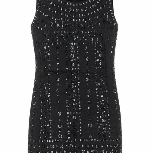 French Connection Womens Black Viscose A-Line Size 6 Round Neck Zip - Sequin Detail