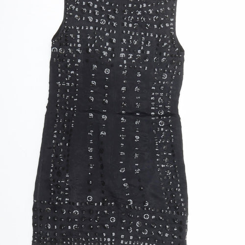 French Connection Womens Black Viscose A-Line Size 6 Round Neck Zip - Sequin Detail