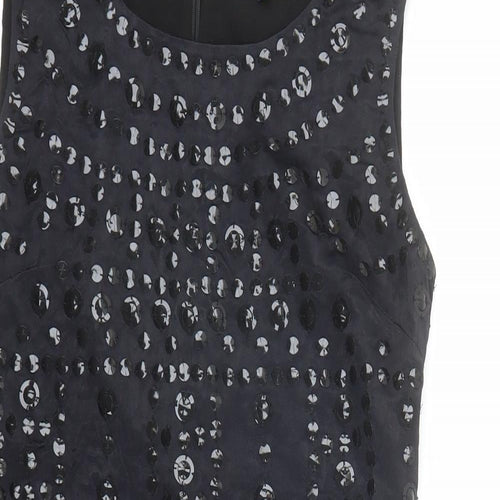 French Connection Womens Black Viscose A-Line Size 6 Round Neck Zip - Sequin Detail