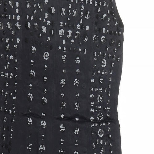 French Connection Womens Black Viscose A-Line Size 6 Round Neck Zip - Sequin Detail