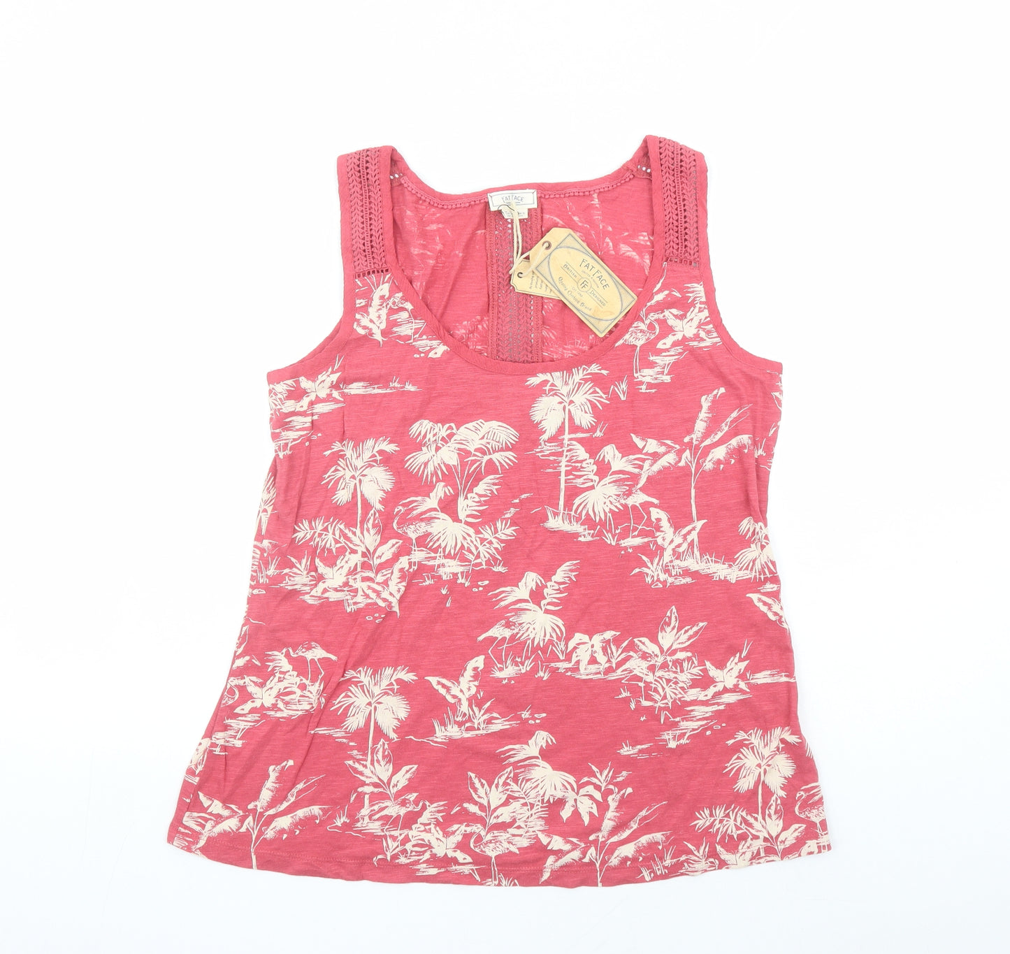 Fat Face Womens Red Geometric Cotton Basic T-Shirt Size 12 Round Neck - Flamingo Palm Trees