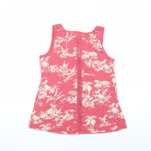 Fat Face Womens Red Geometric Cotton Basic T-Shirt Size 12 Round Neck - Flamingo Palm Trees