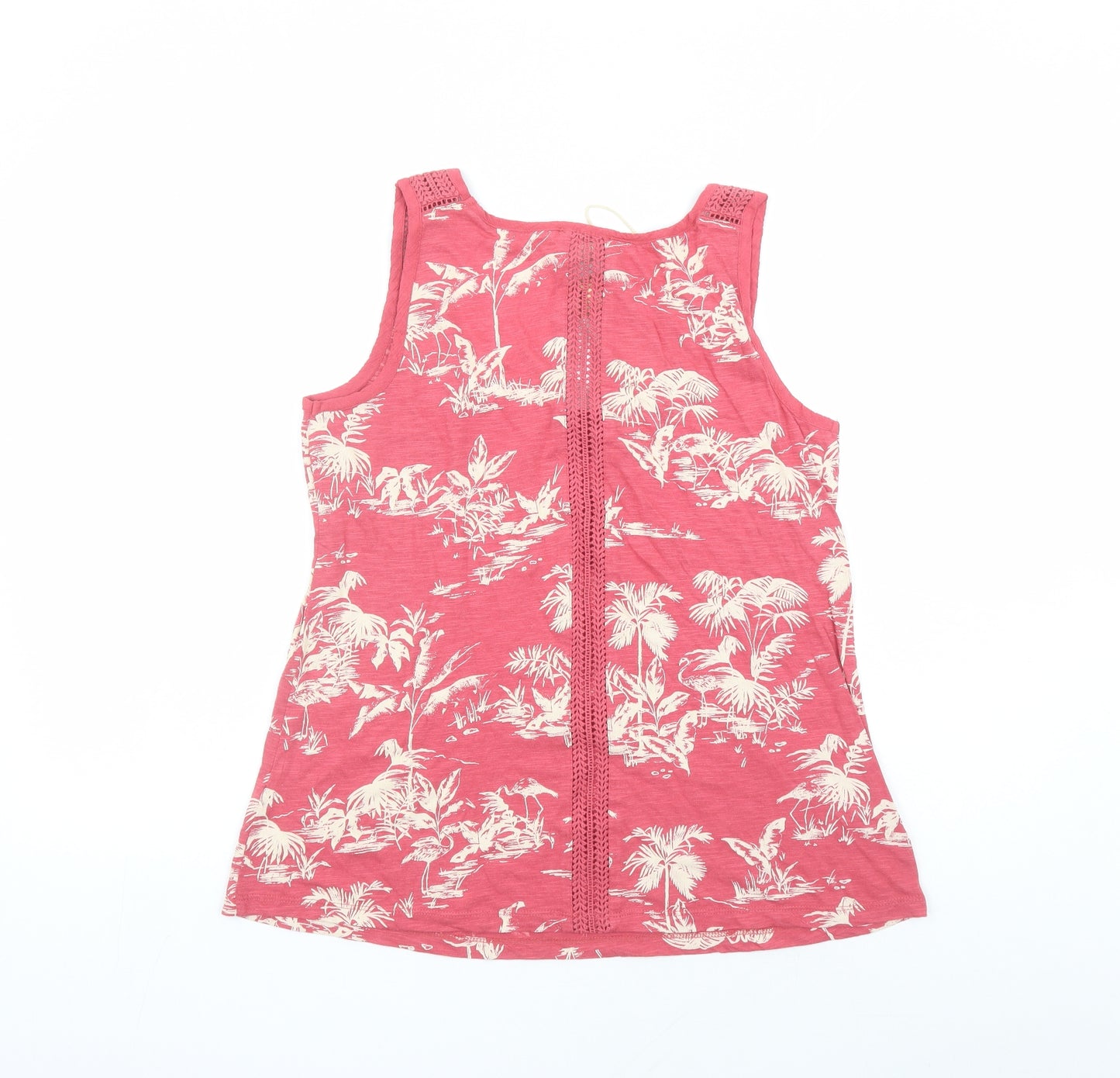 Fat Face Womens Red Geometric Cotton Basic T-Shirt Size 12 Round Neck - Flamingo Palm Trees