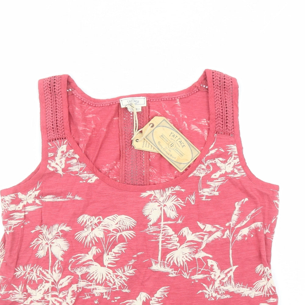 Fat Face Womens Red Geometric Cotton Basic T-Shirt Size 12 Round Neck - Flamingo Palm Trees