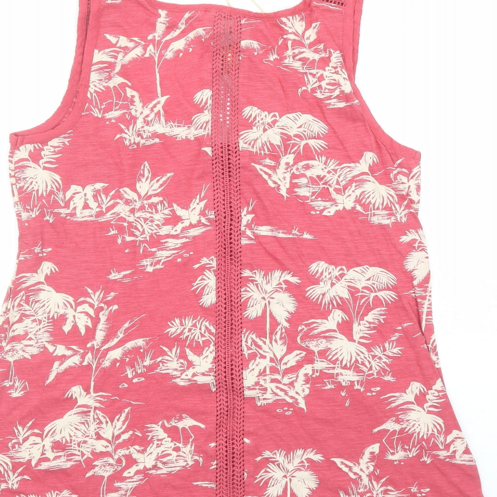 Fat Face Womens Red Geometric Cotton Basic T-Shirt Size 12 Round Neck - Flamingo Palm Trees