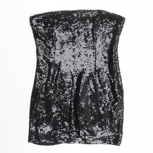 Superdry Womens Black Polyester Mini Size 14 Off the Shoulder Zip - Sequin Detail