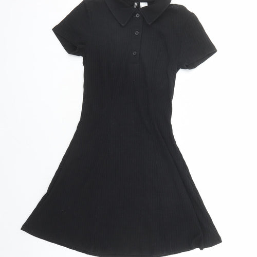 Divided by H&M Womens Black Cotton Shirt Dress Size XS Collared Button