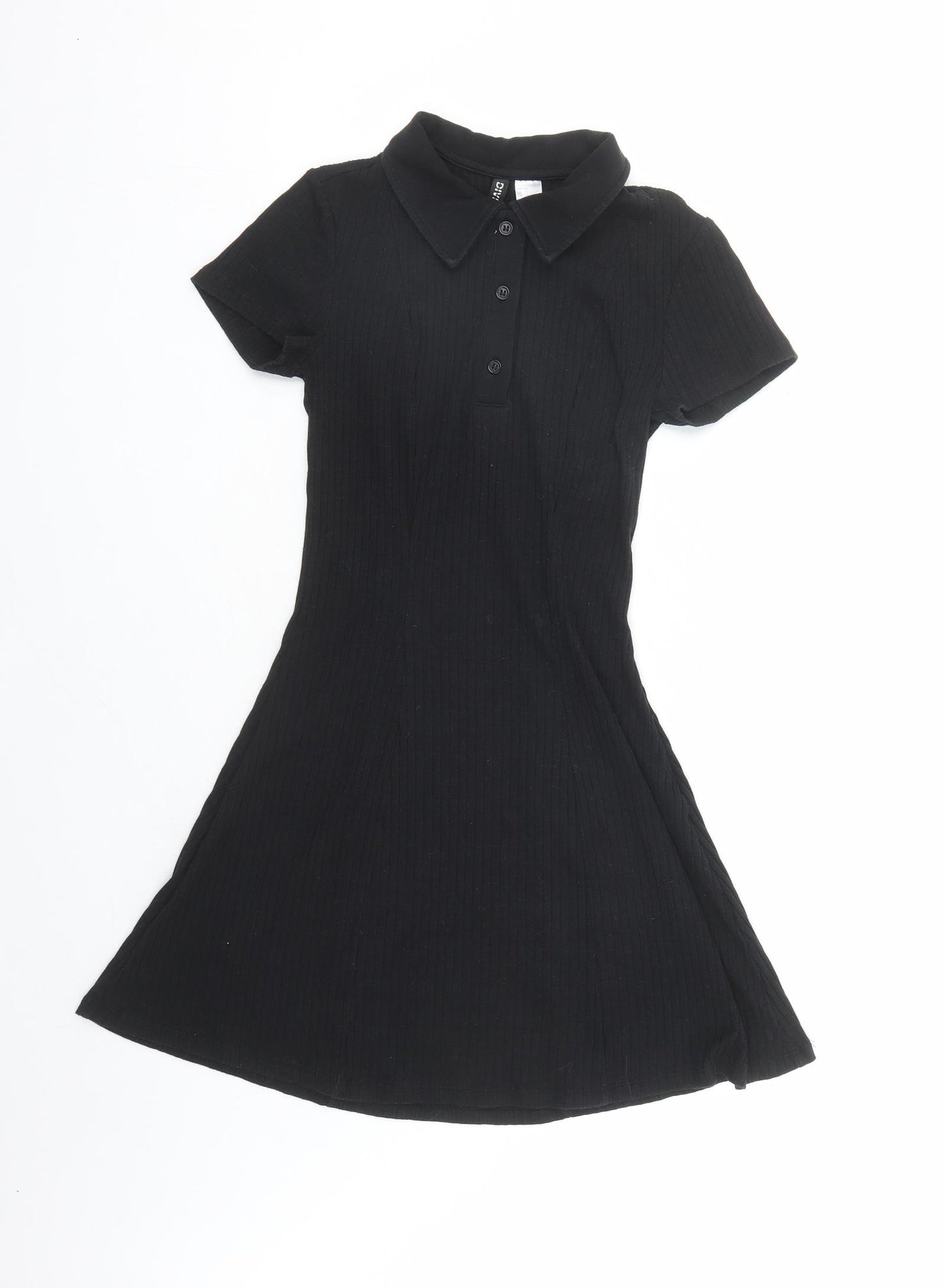 Divided by H&M Womens Black Cotton Shirt Dress Size XS Collared Button