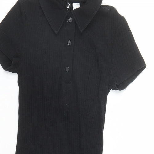 Divided by H&M Womens Black Cotton Shirt Dress Size XS Collared Button