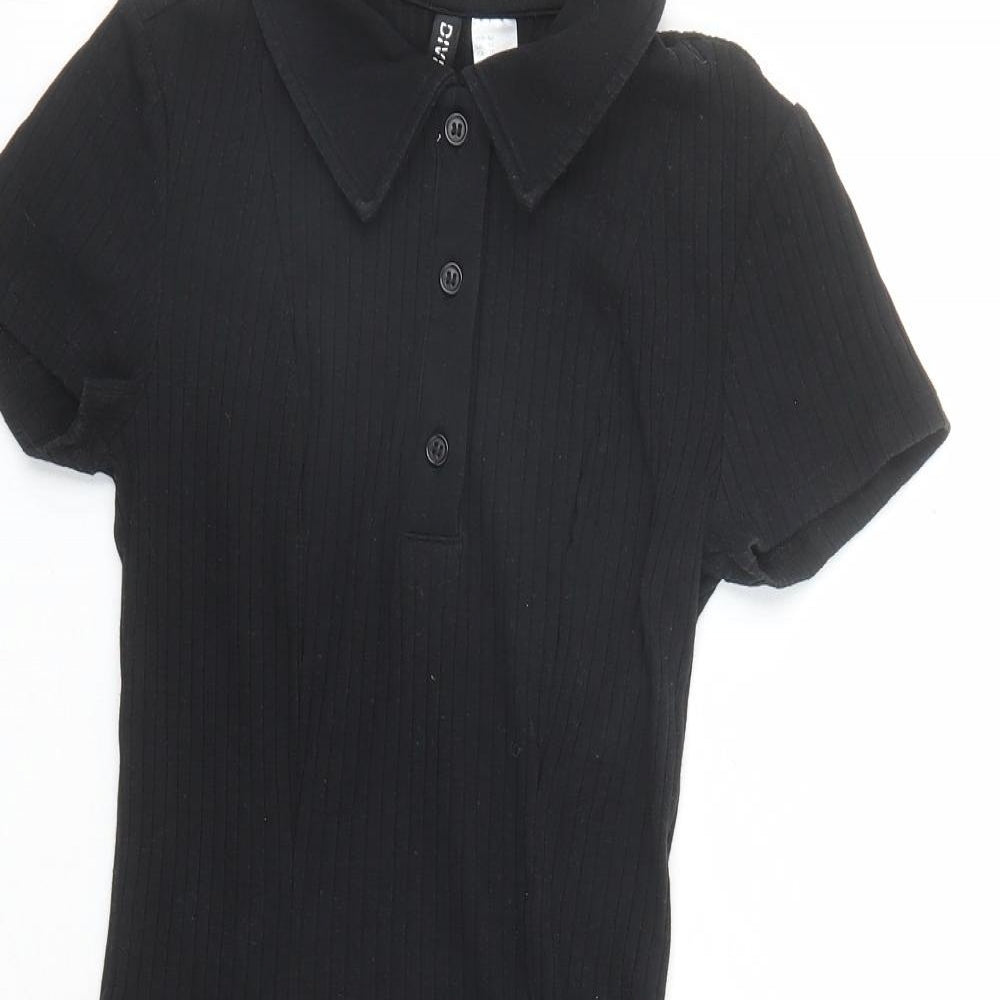 Divided by H&M Womens Black Cotton Shirt Dress Size XS Collared Button