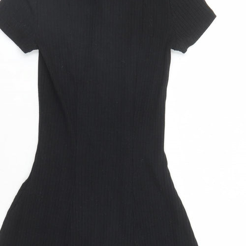 Divided by H&M Womens Black Cotton Shirt Dress Size XS Collared Button