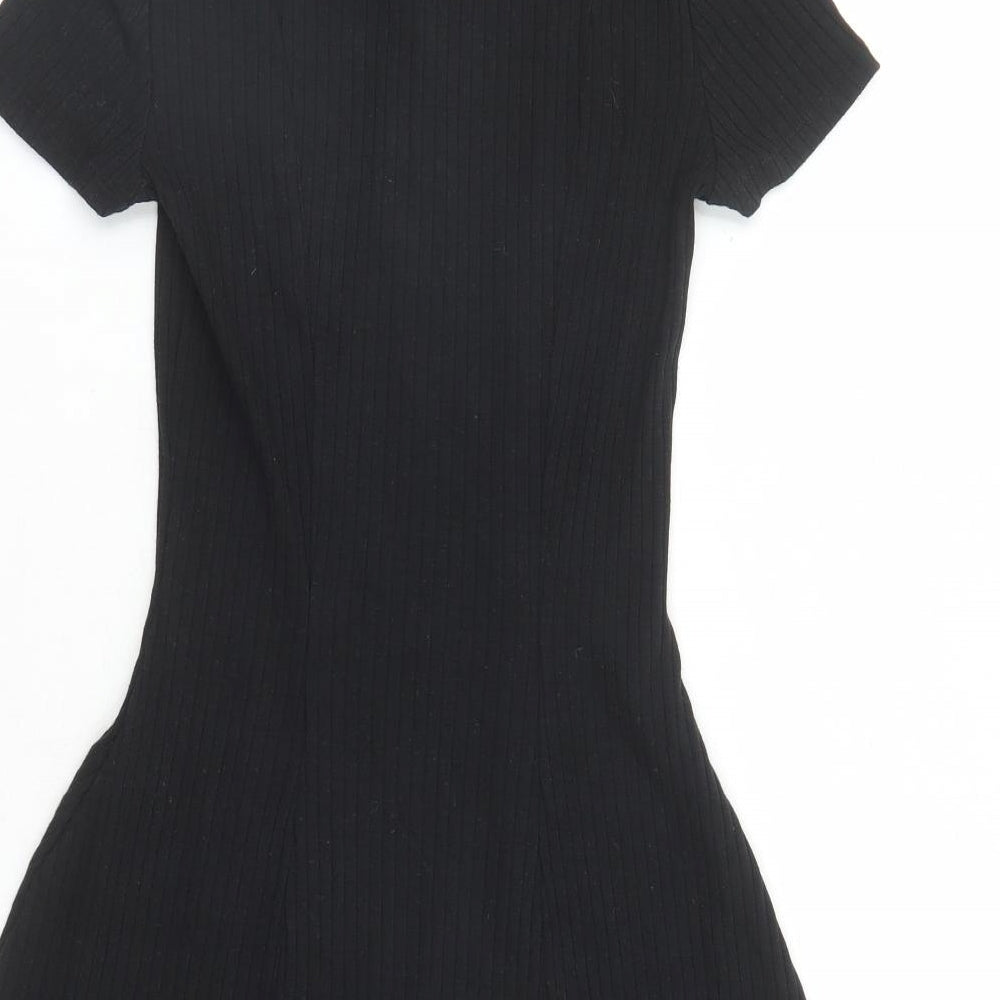 Divided by H&M Womens Black Cotton Shirt Dress Size XS Collared Button
