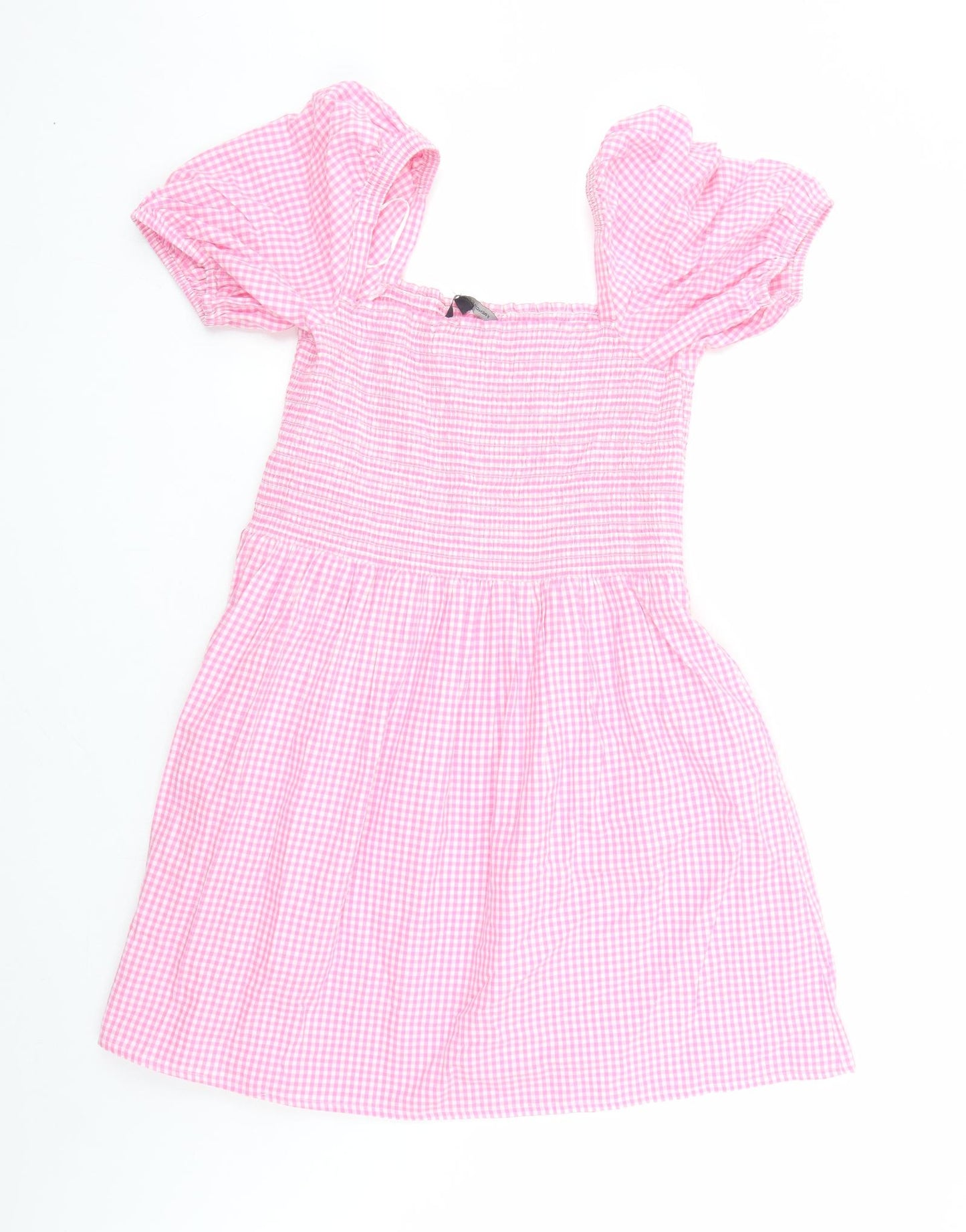 French Connection Womens Pink Gingham Cotton A-Line Size M Square Neck Pullover