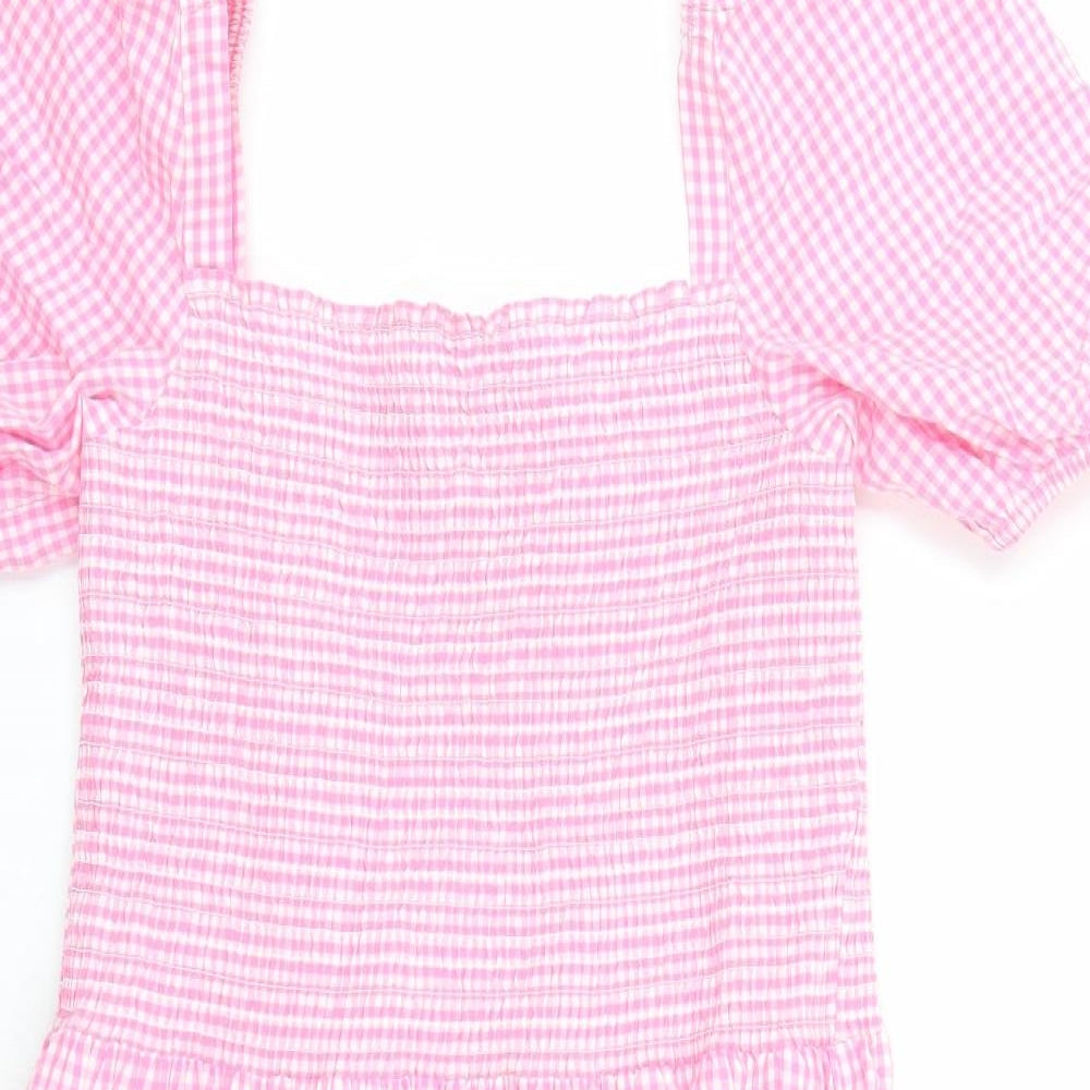 French Connection Womens Pink Gingham Cotton A-Line Size M Square Neck Pullover