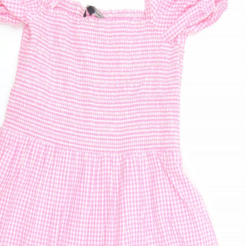 French Connection Womens Pink Gingham Cotton A-Line Size M Square Neck Pullover