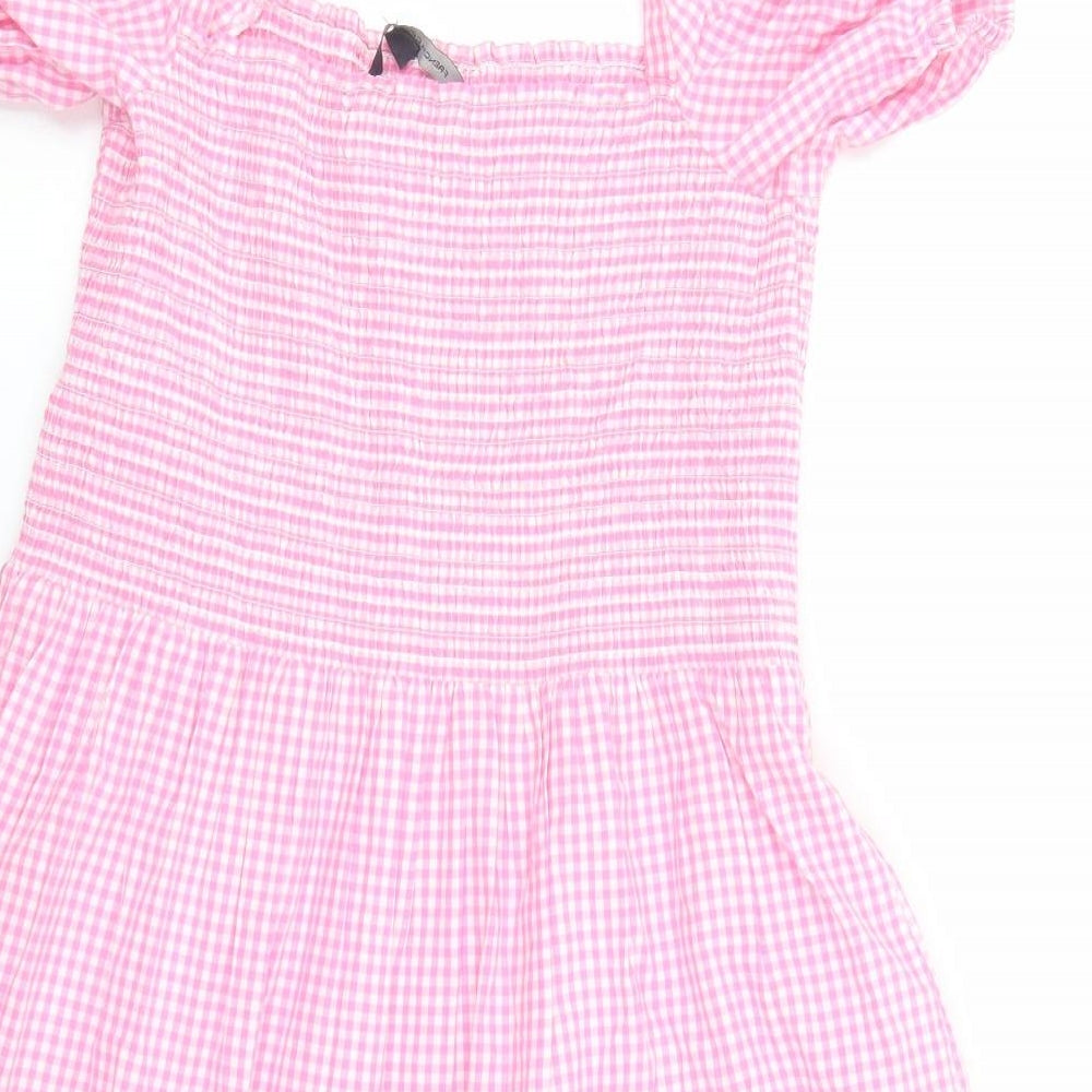 French Connection Womens Pink Gingham Cotton A-Line Size M Square Neck Pullover