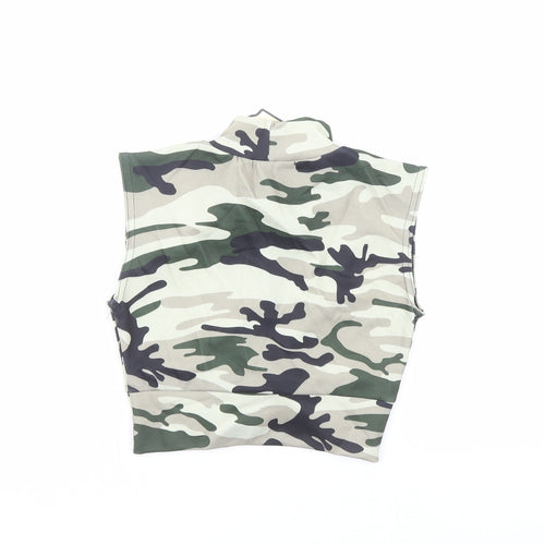 Instyle Womens Green Camouflage Polyester Cropped Blouse Size 8 Mock Neck