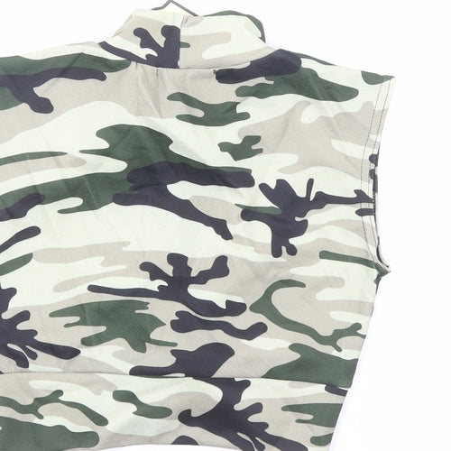 Instyle Womens Green Camouflage Polyester Cropped Blouse Size 8 Mock Neck