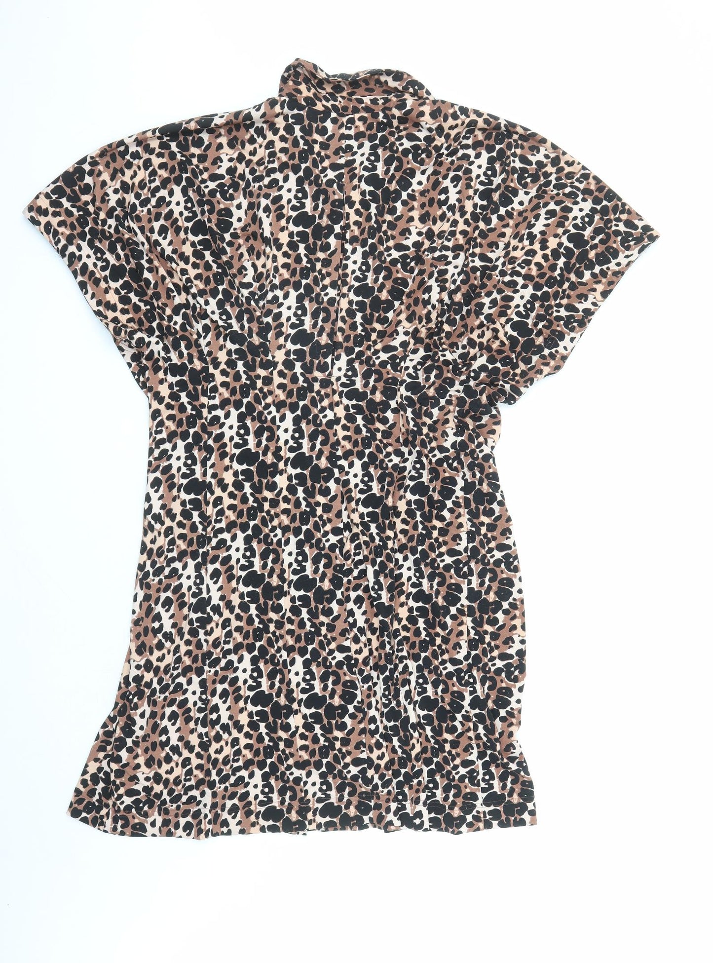 NEXT Womens Brown Animal Print Polyester Shirt Dress Size 18 Collared Button - Leopard Pattern