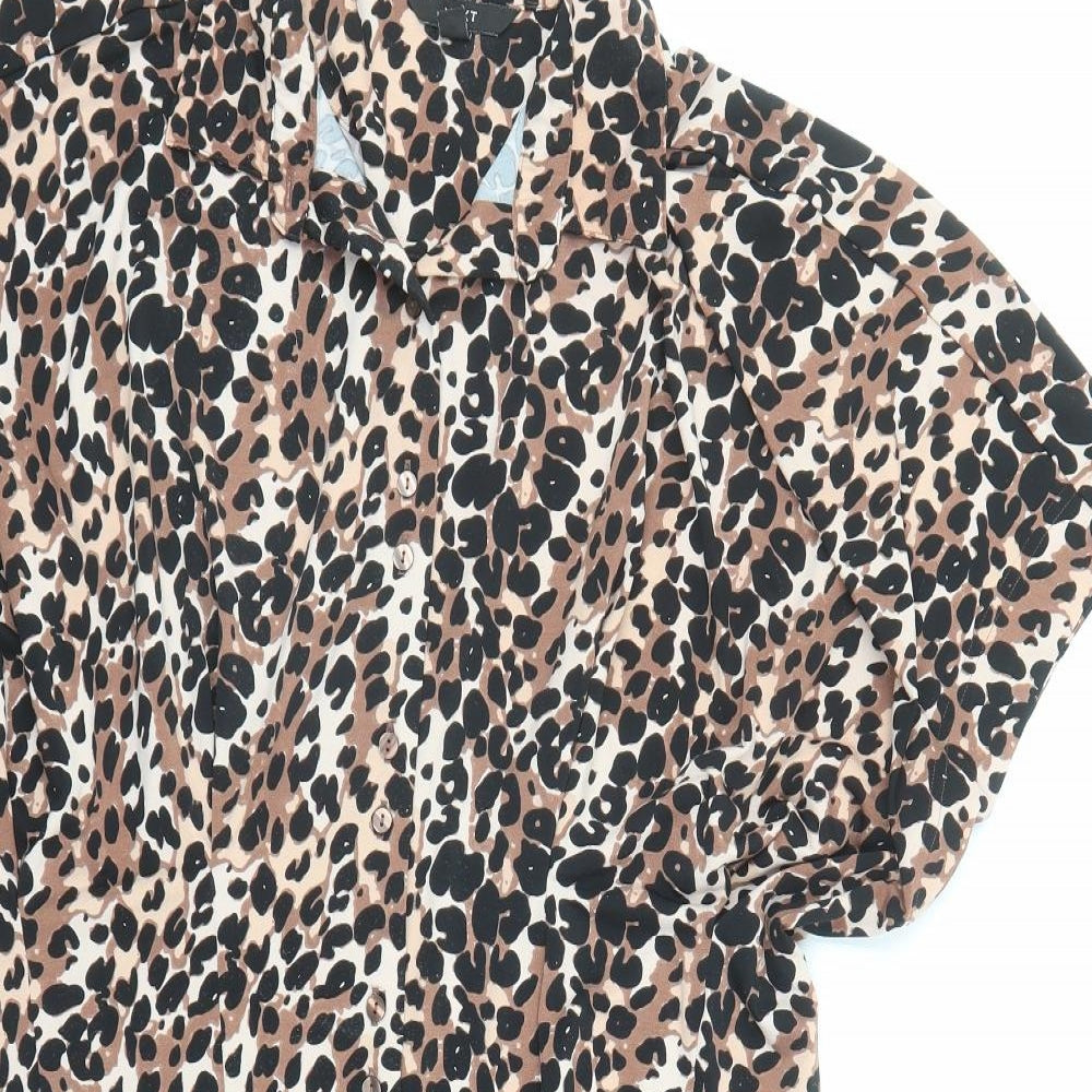 NEXT Womens Brown Animal Print Polyester Shirt Dress Size 18 Collared Button - Leopard Pattern