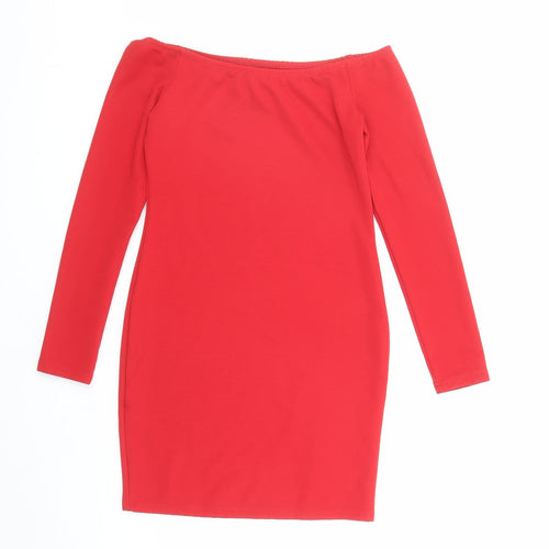 Glamorous Womens Red Polyester Bodycon Size S Off the Shoulder Pullover