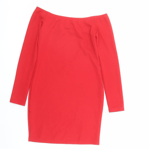 Glamorous Womens Red Polyester Bodycon Size S Off the Shoulder Pullover