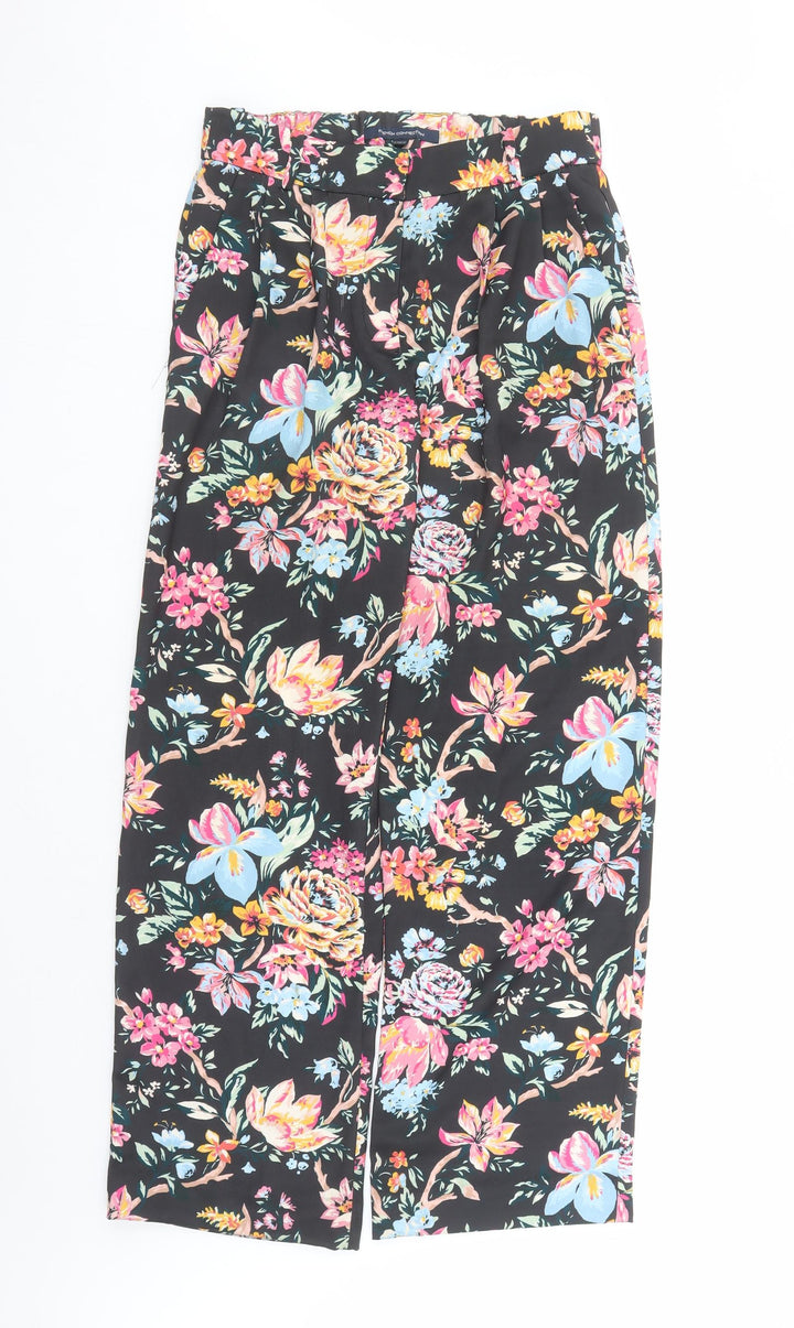 French Connection Womens Black Floral Polyester Trousers Size 8 L30 in Regular Zip