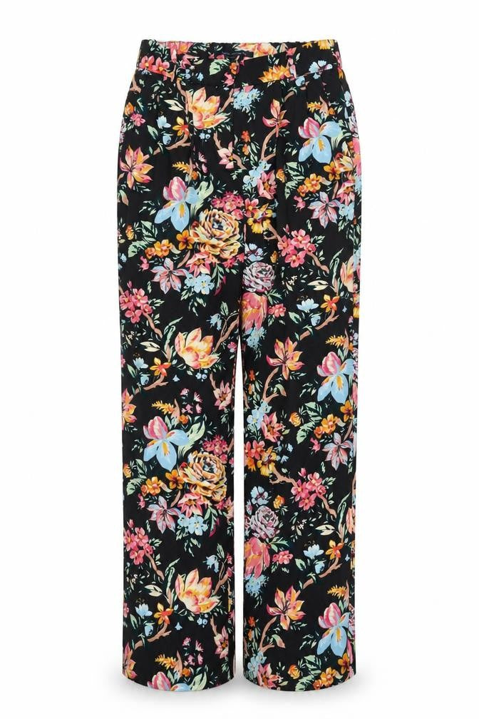 French Connection Womens Black Floral Polyester Trousers Size 8 L30 in Regular Zip