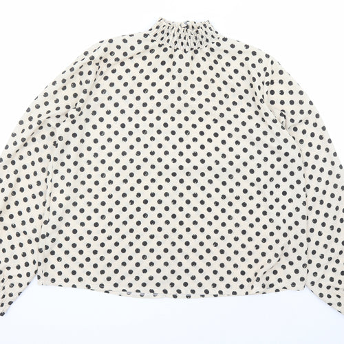 Boohoo Womens Beige Polka Dot Polyester Basic Blouse Size 12 Mock Neck
