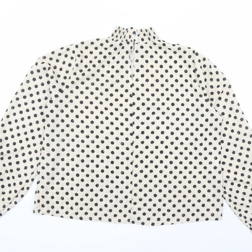 Boohoo Womens Beige Polka Dot Polyester Basic Blouse Size 12 Mock Neck