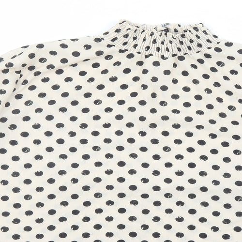 Boohoo Womens Beige Polka Dot Polyester Basic Blouse Size 12 Mock Neck