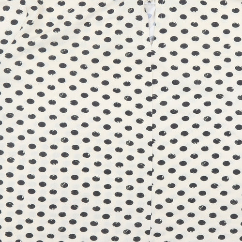 Boohoo Womens Beige Polka Dot Polyester Basic Blouse Size 12 Mock Neck